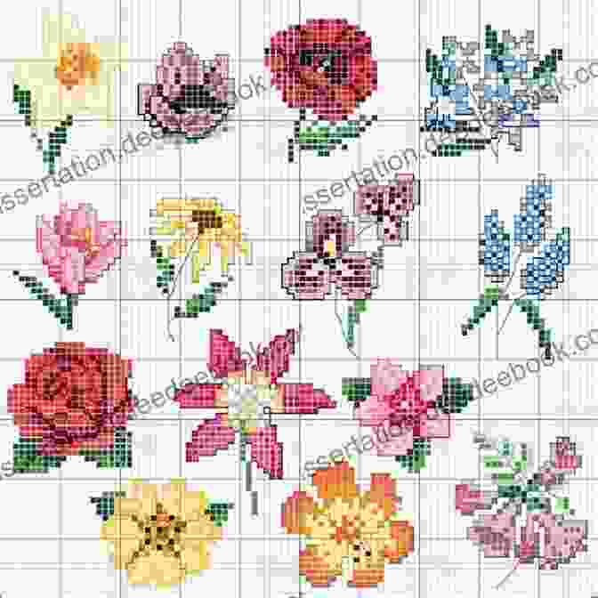 An Assortment Of Simple Cross Stitch Patterns Dating From 1914, Including Beautiful Flowers, Decorative Borders, And Adorable Animals. Simple Cross Stitch Patterns From 1914